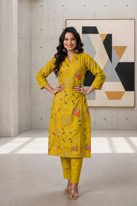 Mustard Bloom Printed Kurta Set