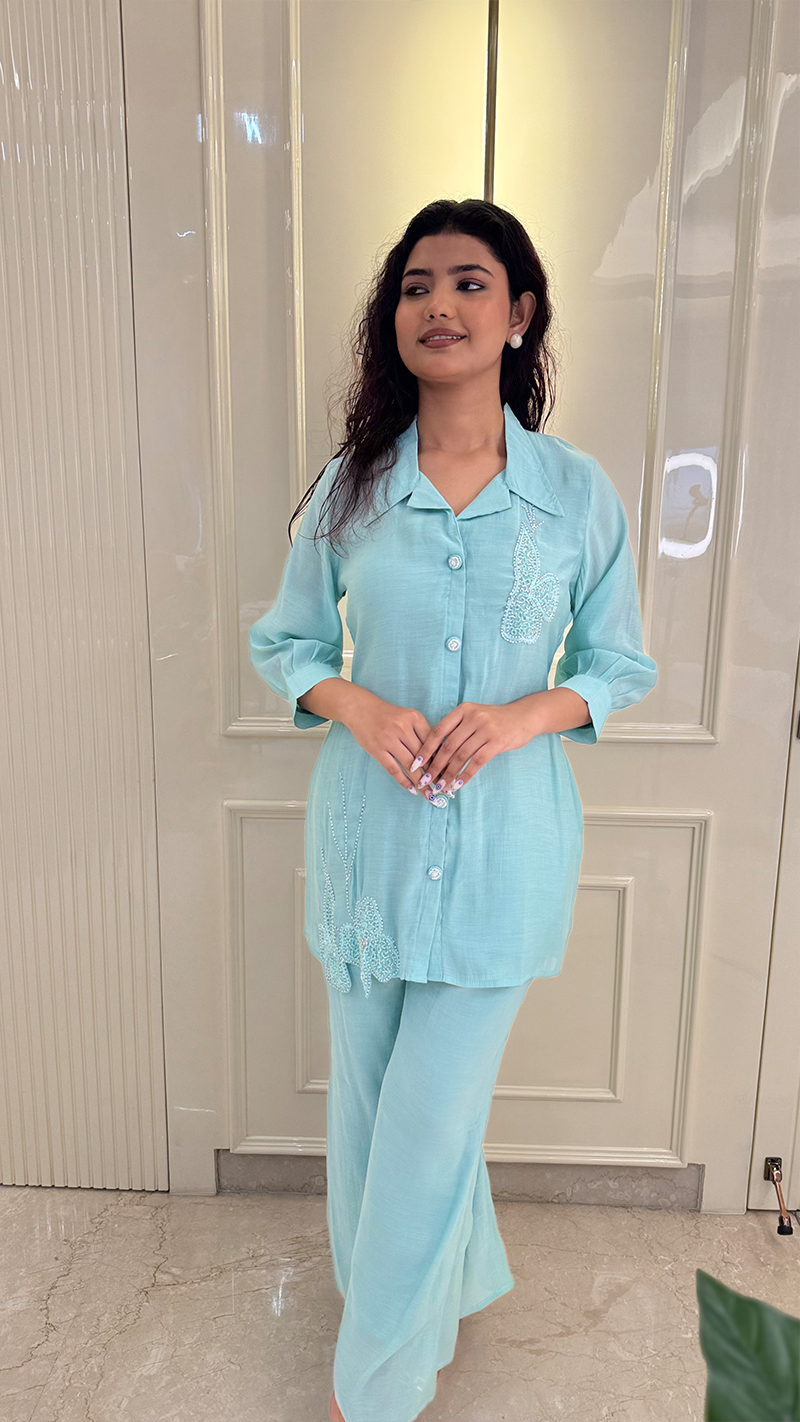 Cut Work Blue Coords Set