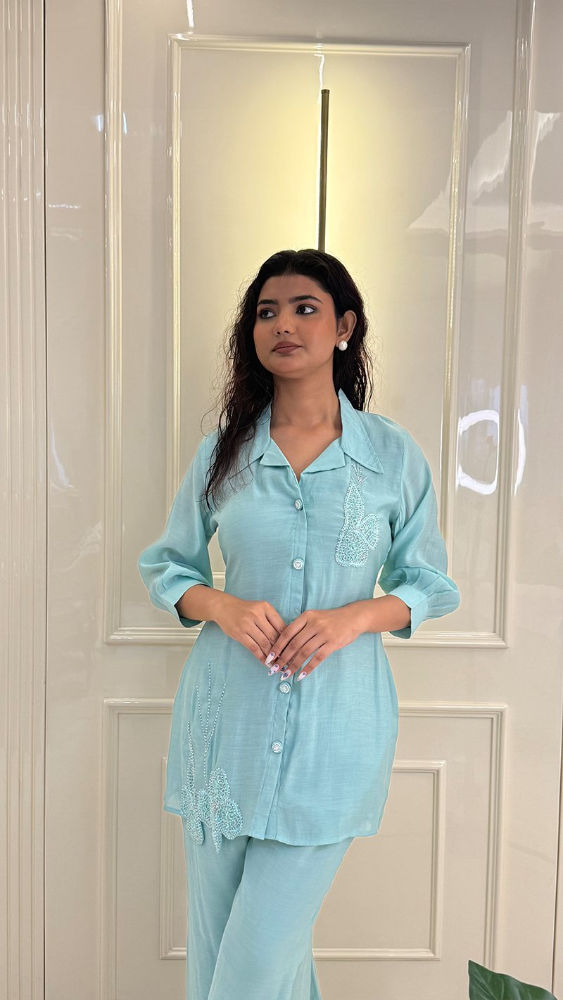 Cut Work Blue Coords Set