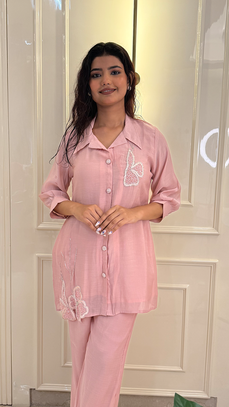 Cut Work Pink Coords Set