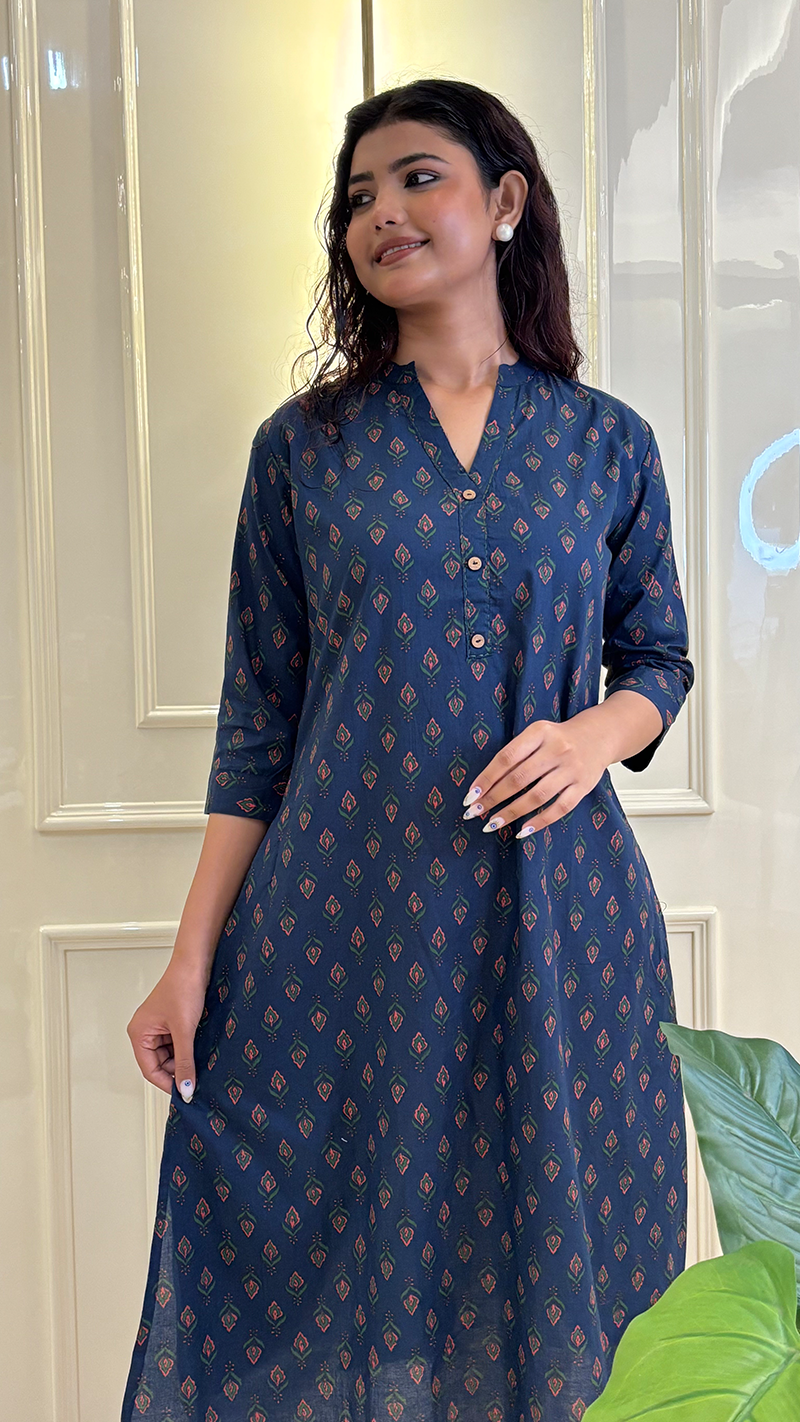 A line Blue Kurti Style