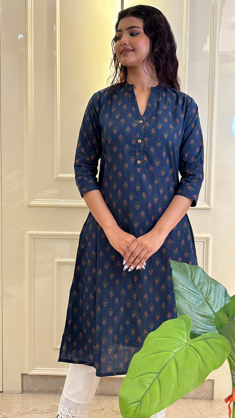 A line Blue Kurti Style