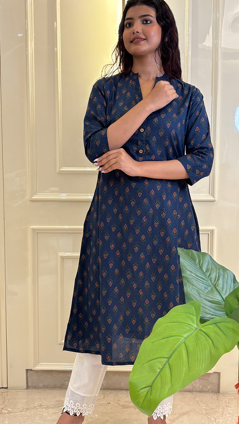 A line Blue Kurti Style
