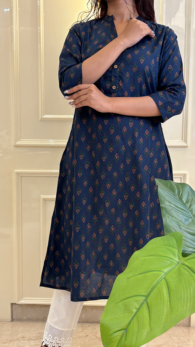 A line Blue Kurti Style