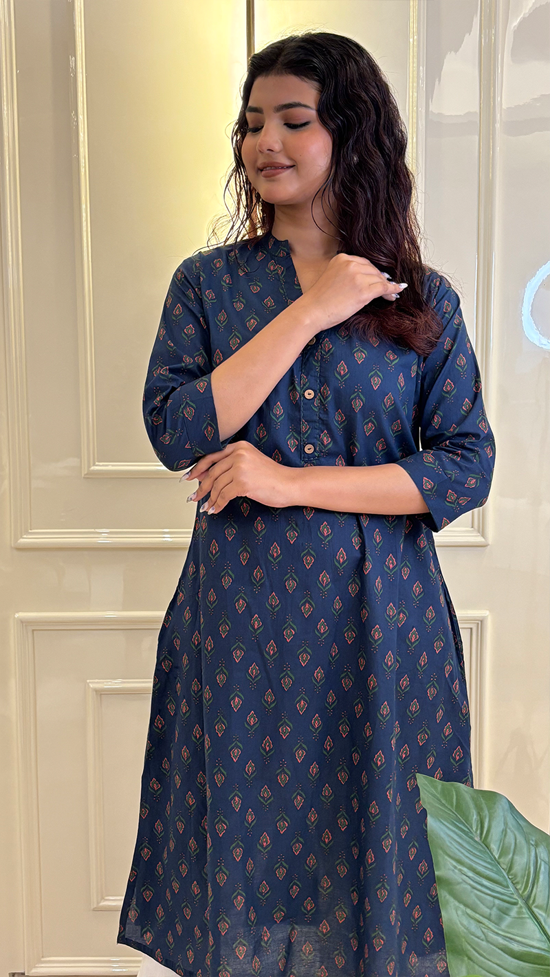 A line Blue Kurti Style