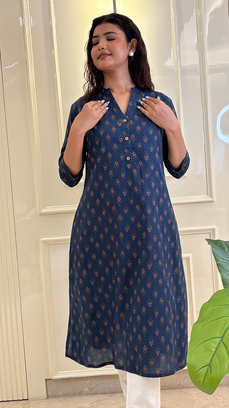 A line Blue Kurti Style
