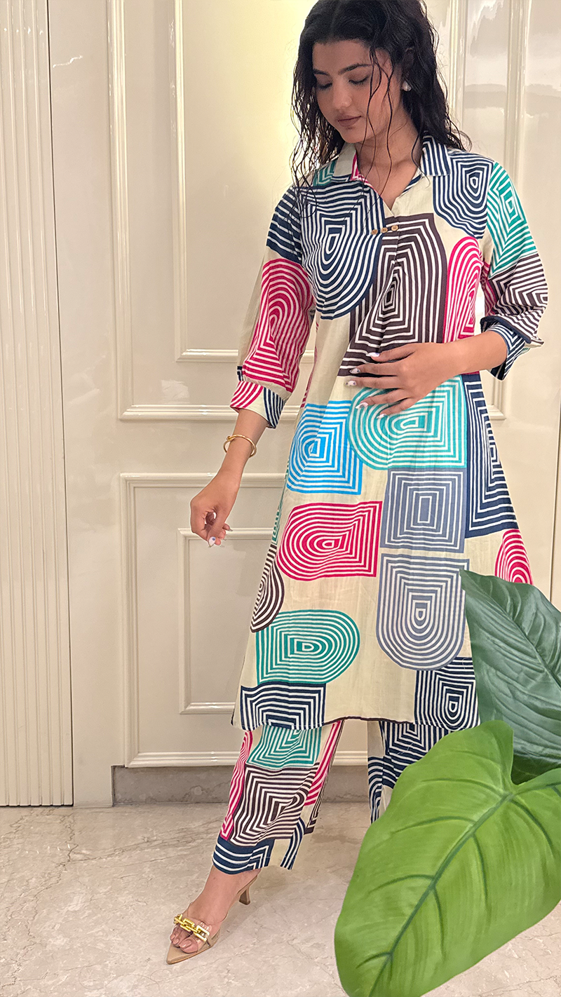 Geomatric Unicorn Aline Kurti Set