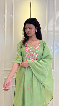Green Knot Work Dupatta Set