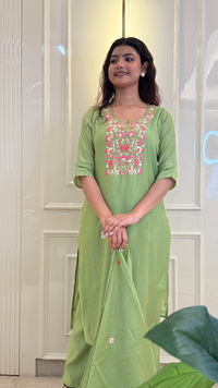 Green Knot Work Dupatta Set
