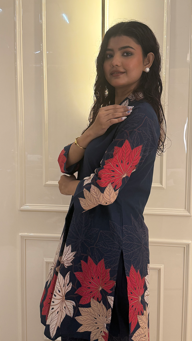 Navy Blue Leaf Print 2