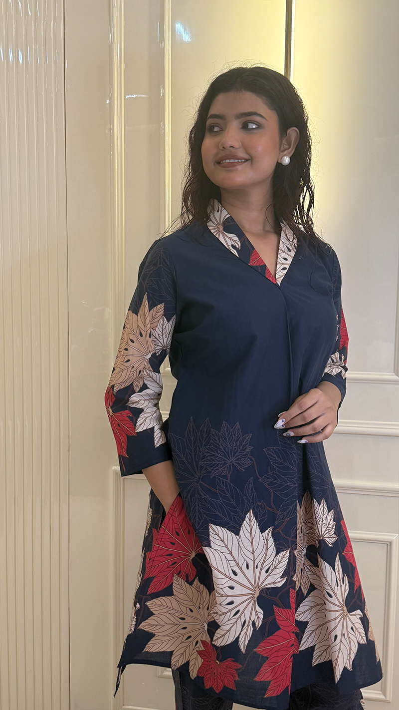 Navy Blue Leaf Print 2