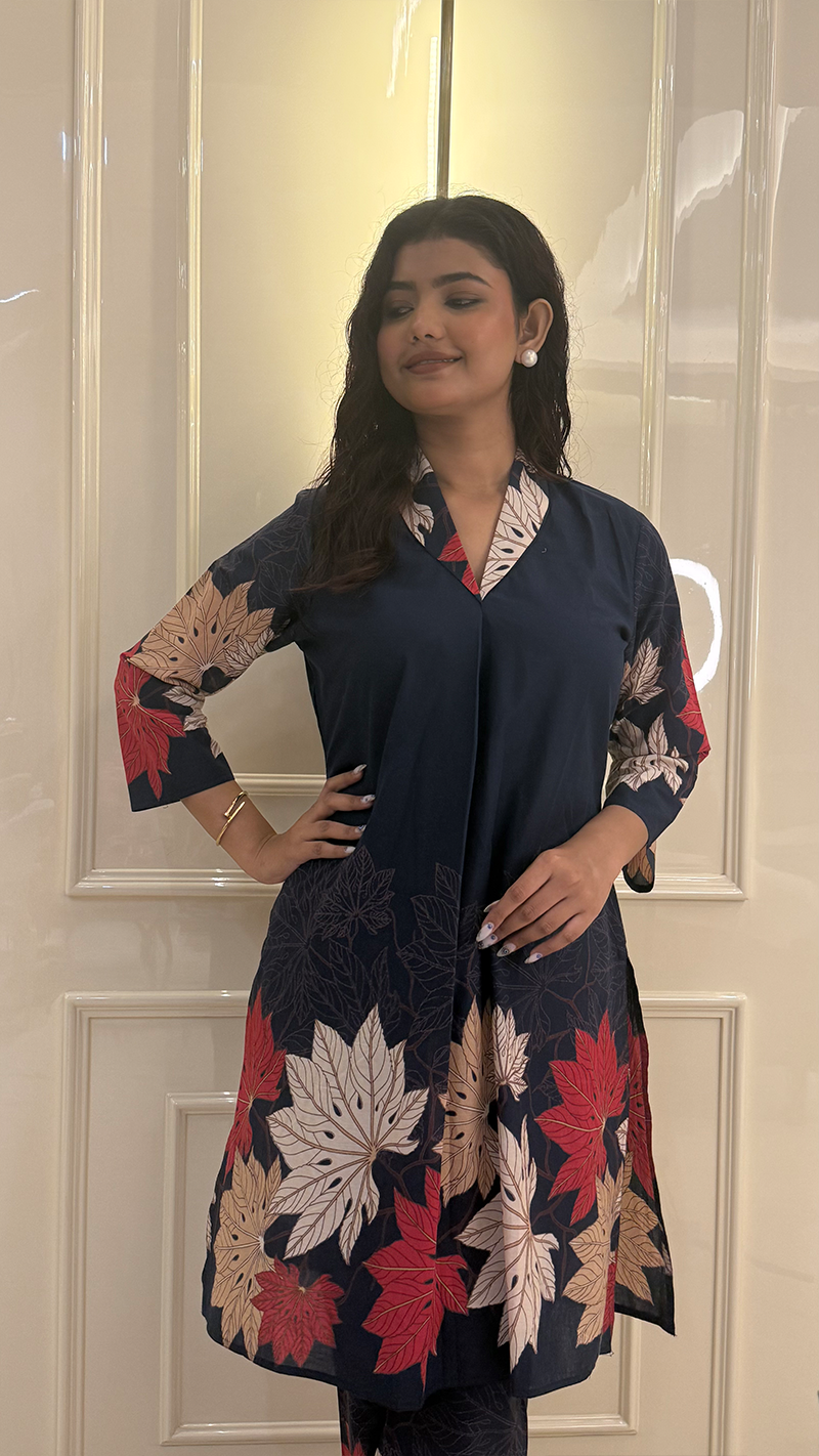 Navy Blue Leaf Print 2