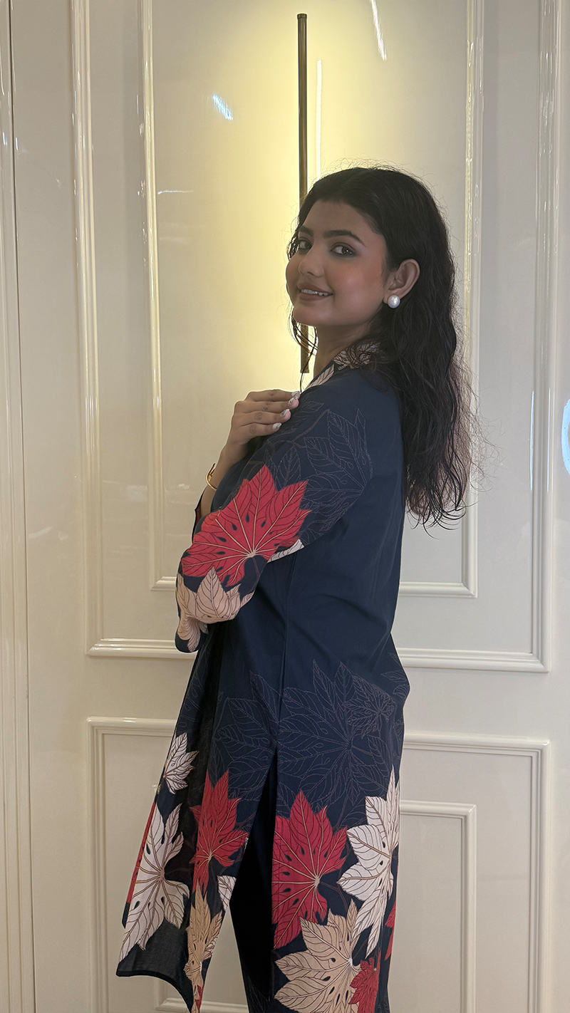 Navy Blue Leaf Print 2