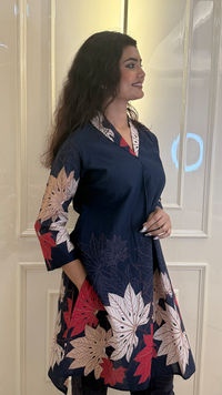 Navy Blue Leaf Print 2