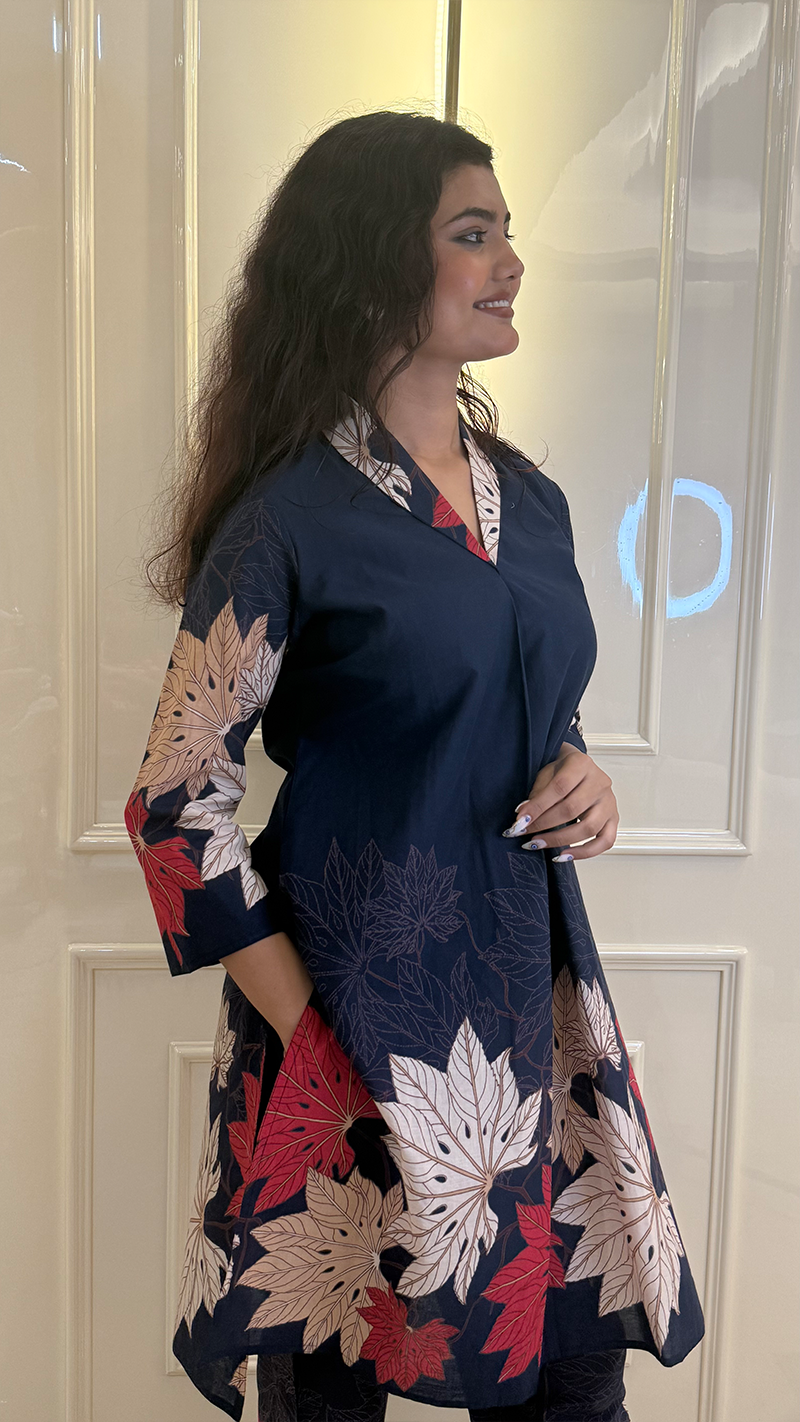 Navy Blue Leaf Print 2
