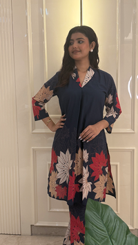 Navy Blue Leaf Print 2