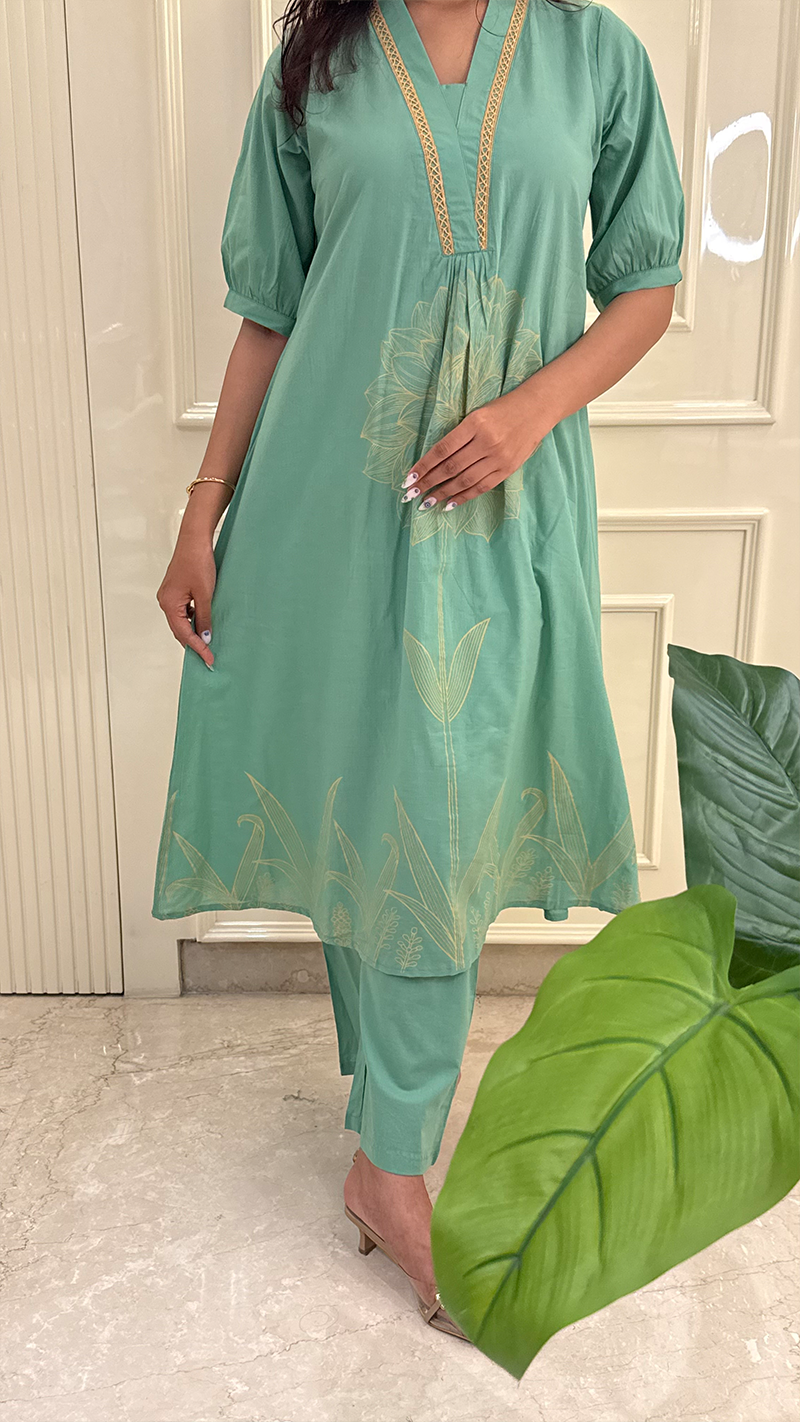 Pastle Leaf Green Aline Set