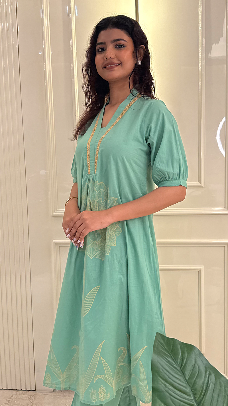 Pastle Leaf Green Aline Set