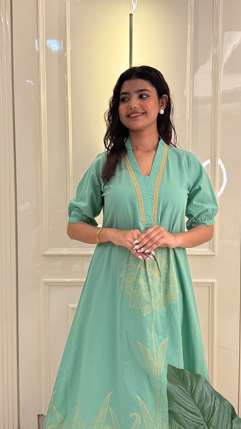 Pastle Leaf Green Aline Set
