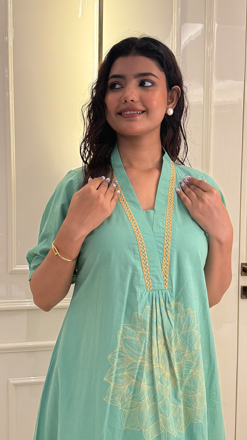 Pastle Leaf Green Aline Set