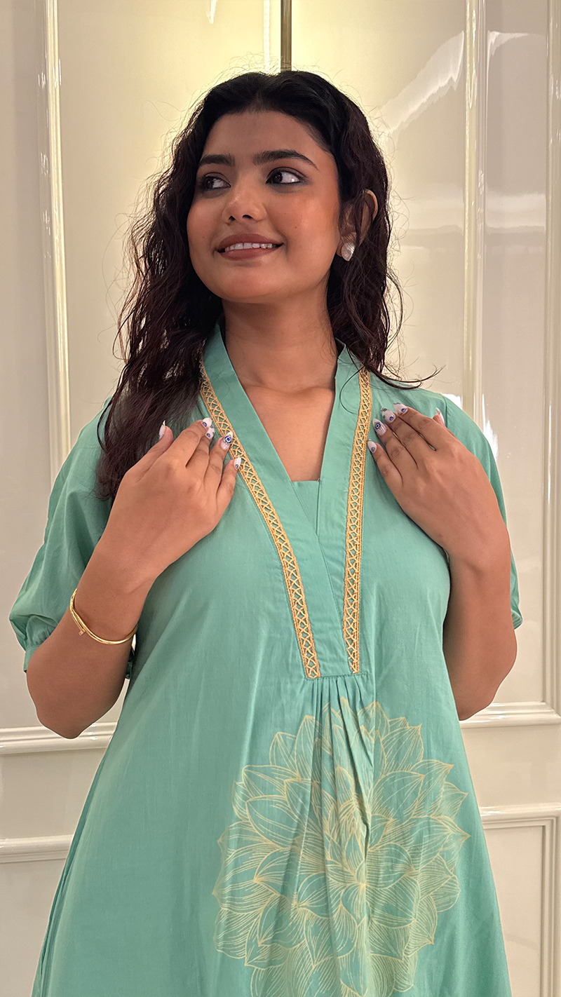 Pastle Leaf Green Aline Set