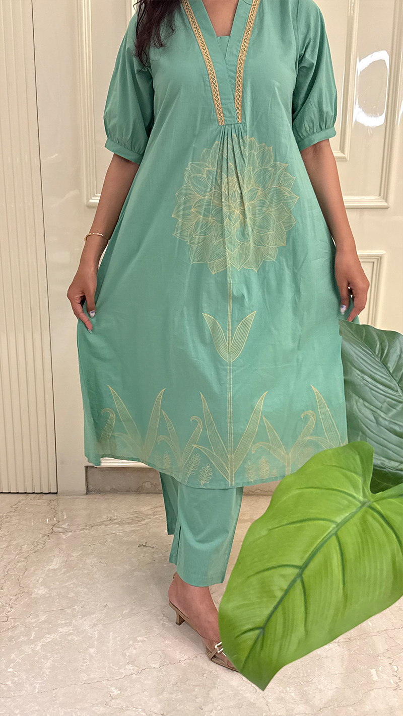 Pastle Leaf Green Aline Set