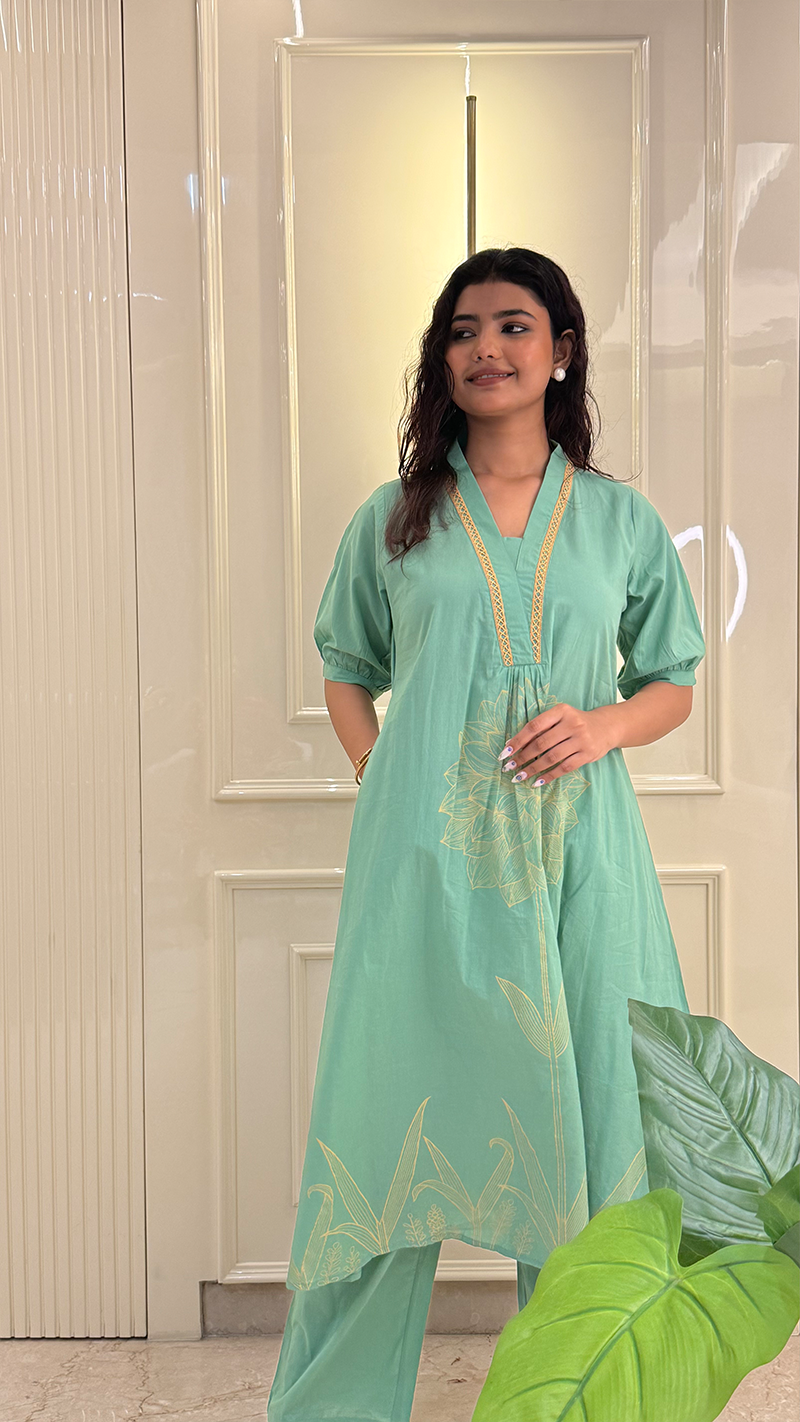 Pastle Leaf Green Aline Set
