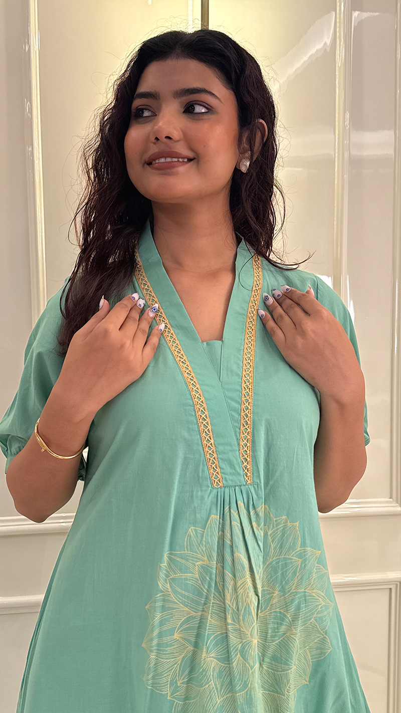 Pastle Leaf Green Aline Set