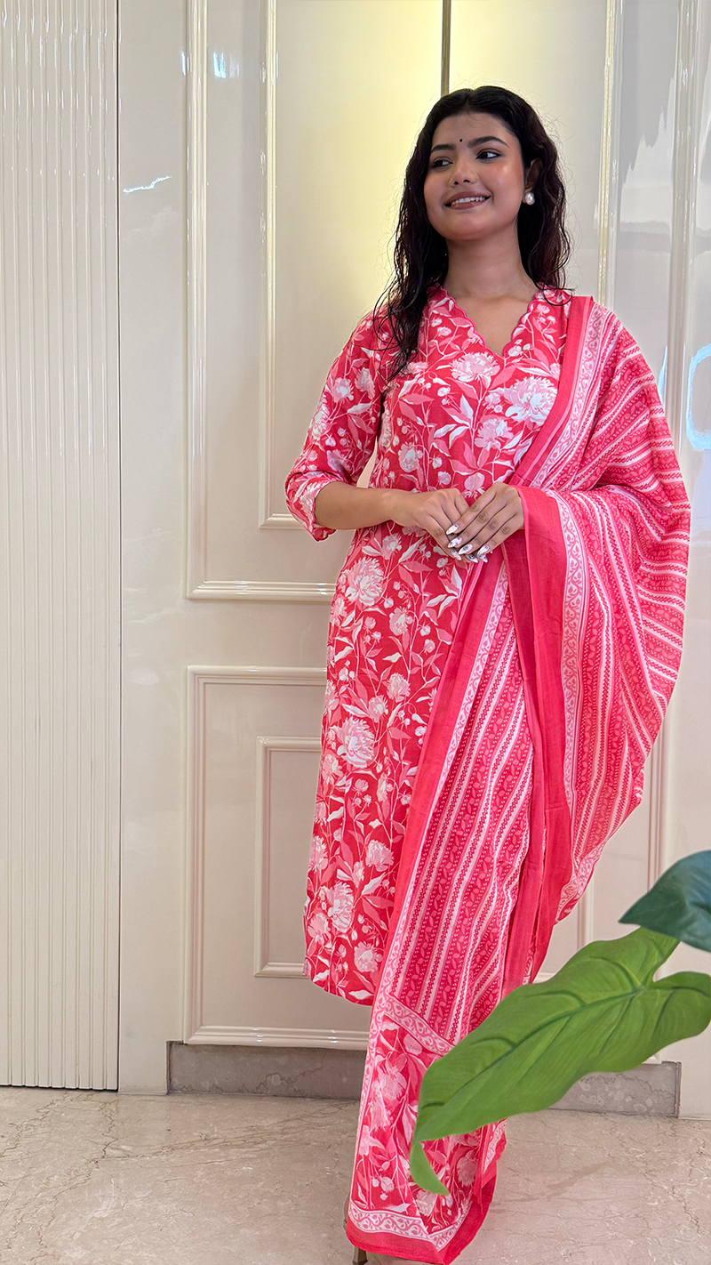 Pink Scalap Dupatta Set