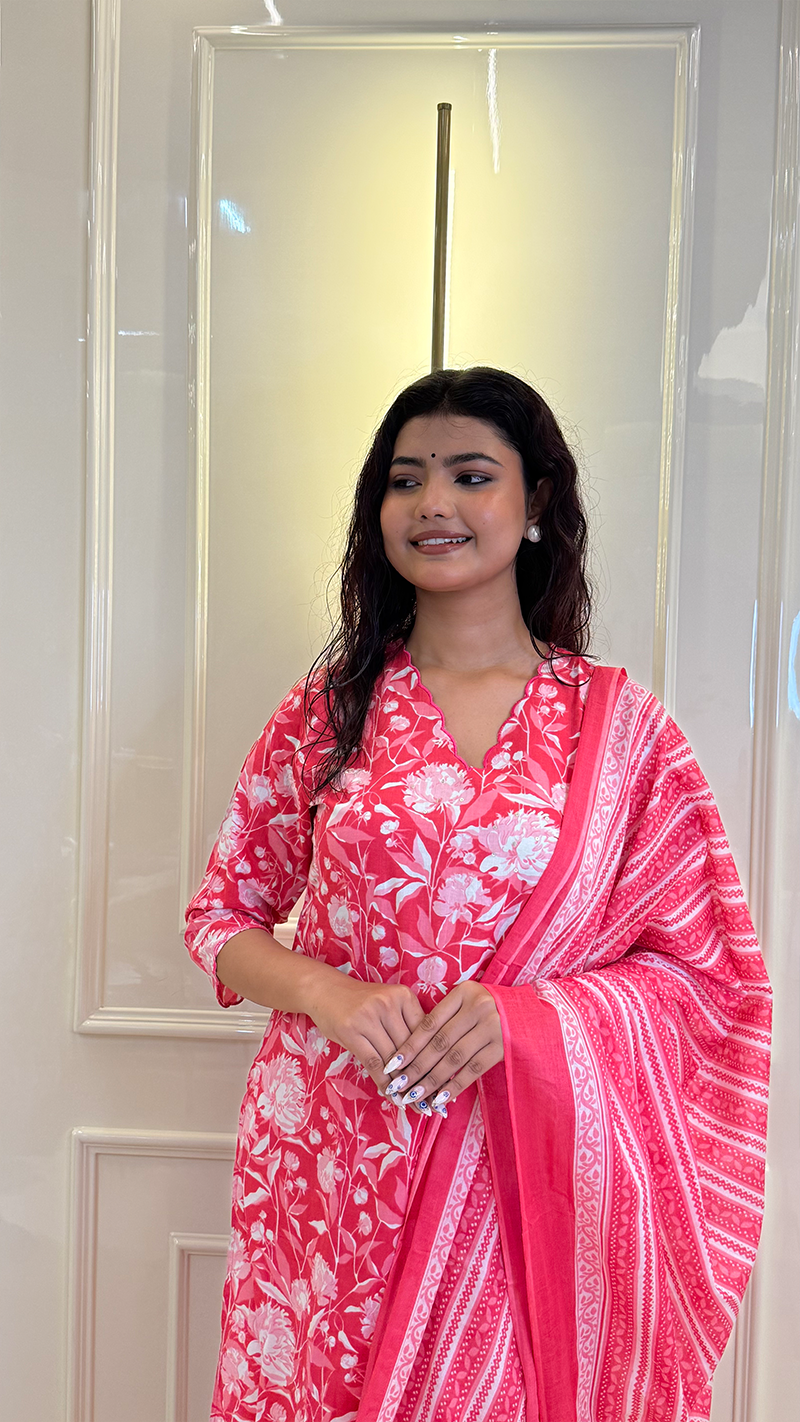Pink Scalap Dupatta Set
