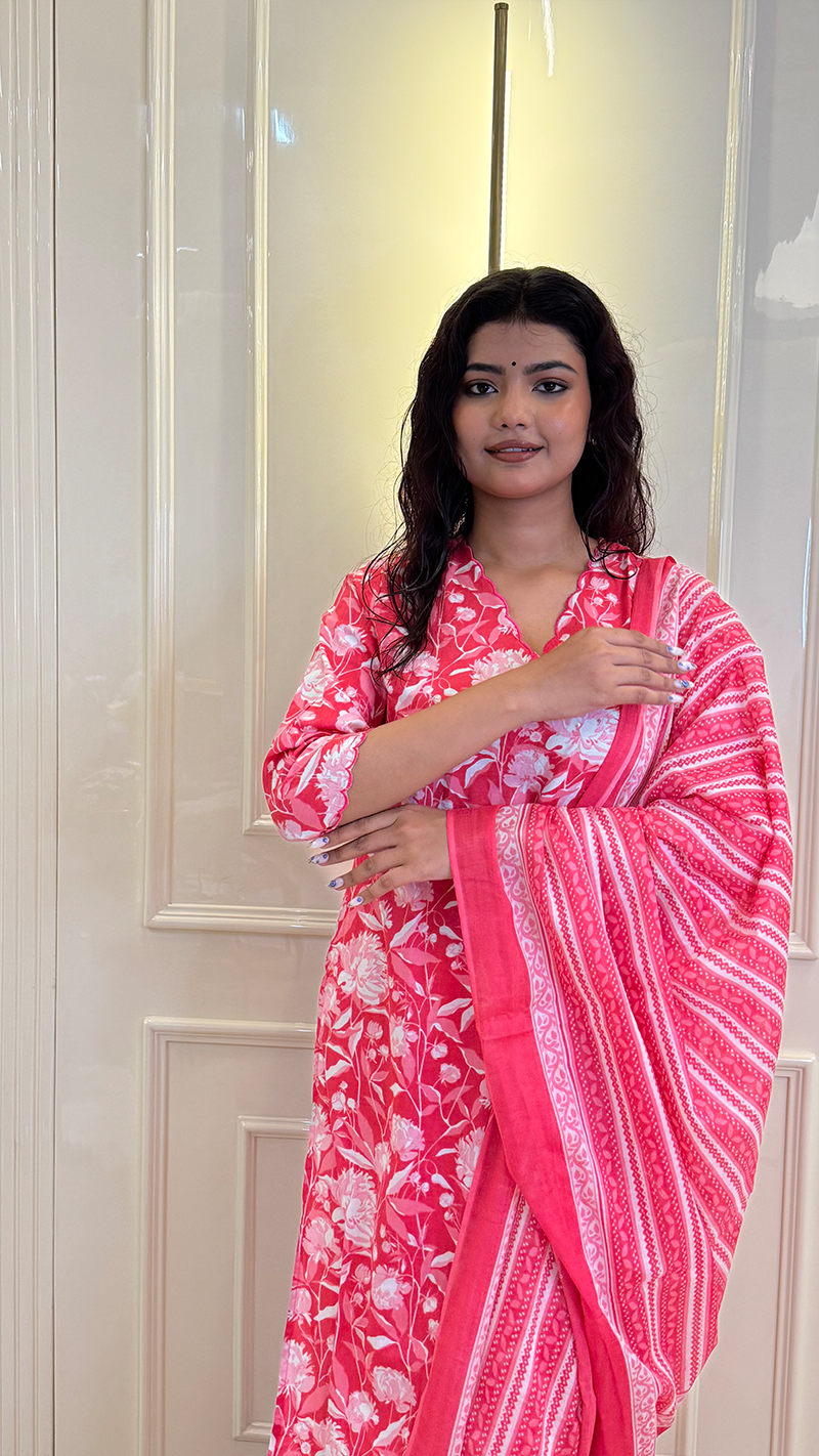Pink Scalap Dupatta Set