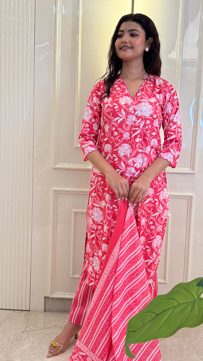 Pink Scalap Dupatta Set