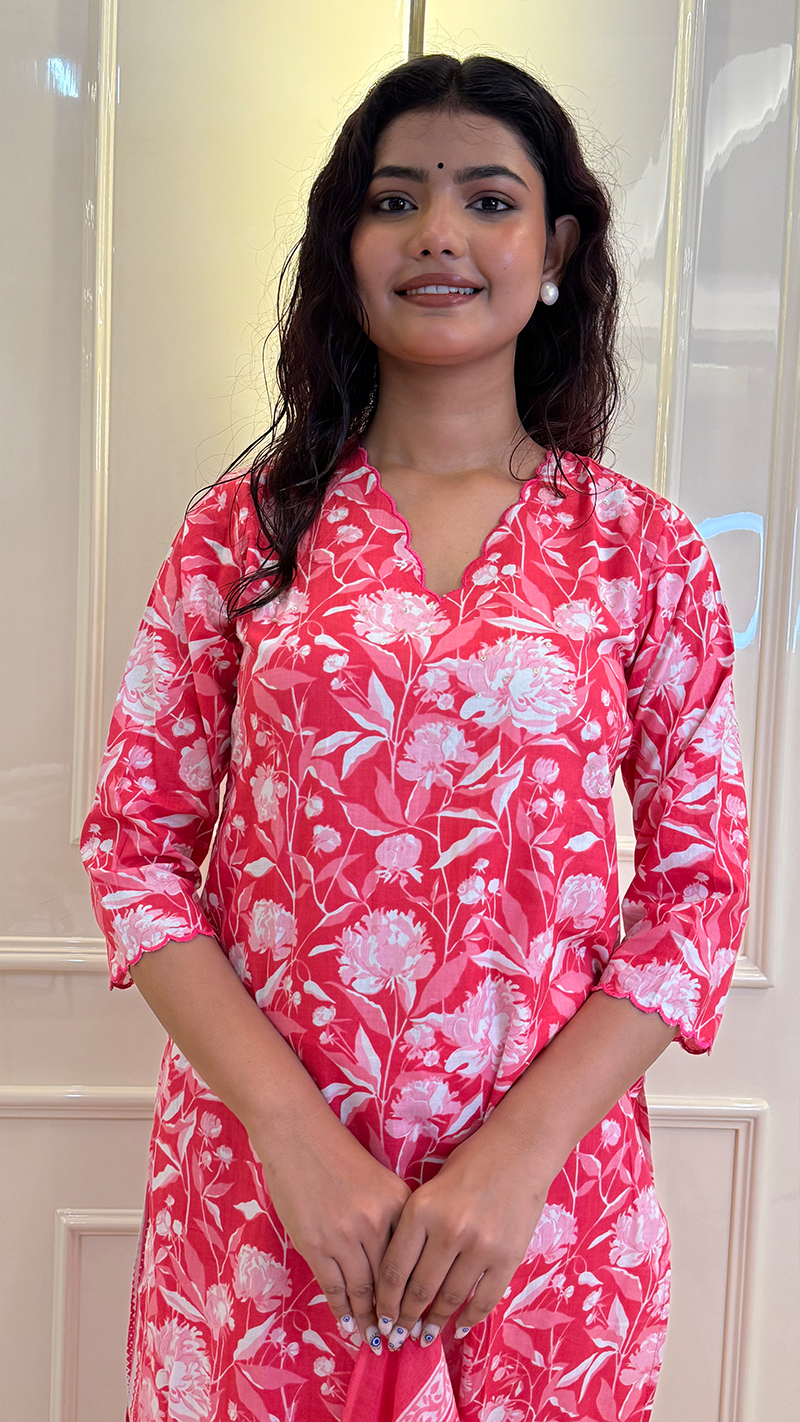 Pink Scalap Dupatta Set