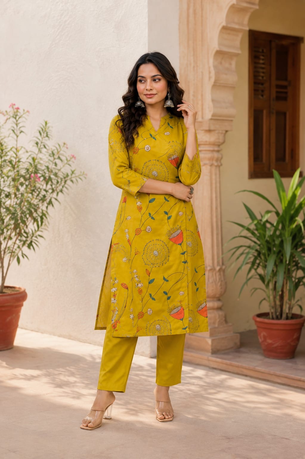 Mustard Bloom Printed Kurta Set