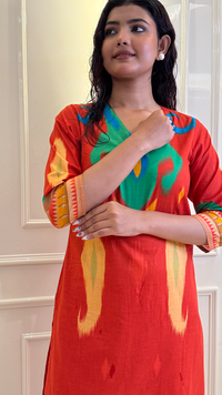 Red Ikkat Kurti Pant Set