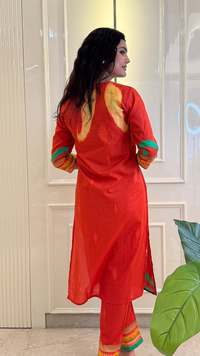 Red Ikkat Kurti Pant Set