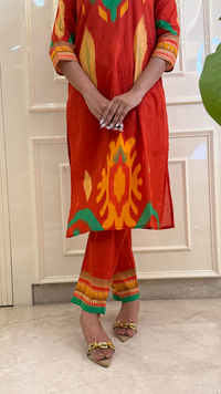 Red Ikkat Kurti Pant Set