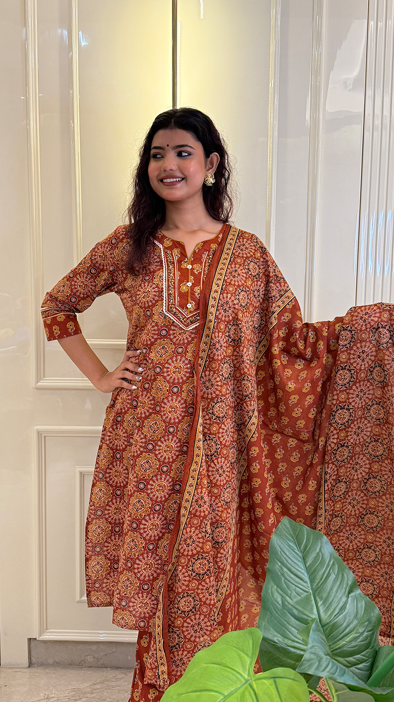 Rust Stright Dupatta Set