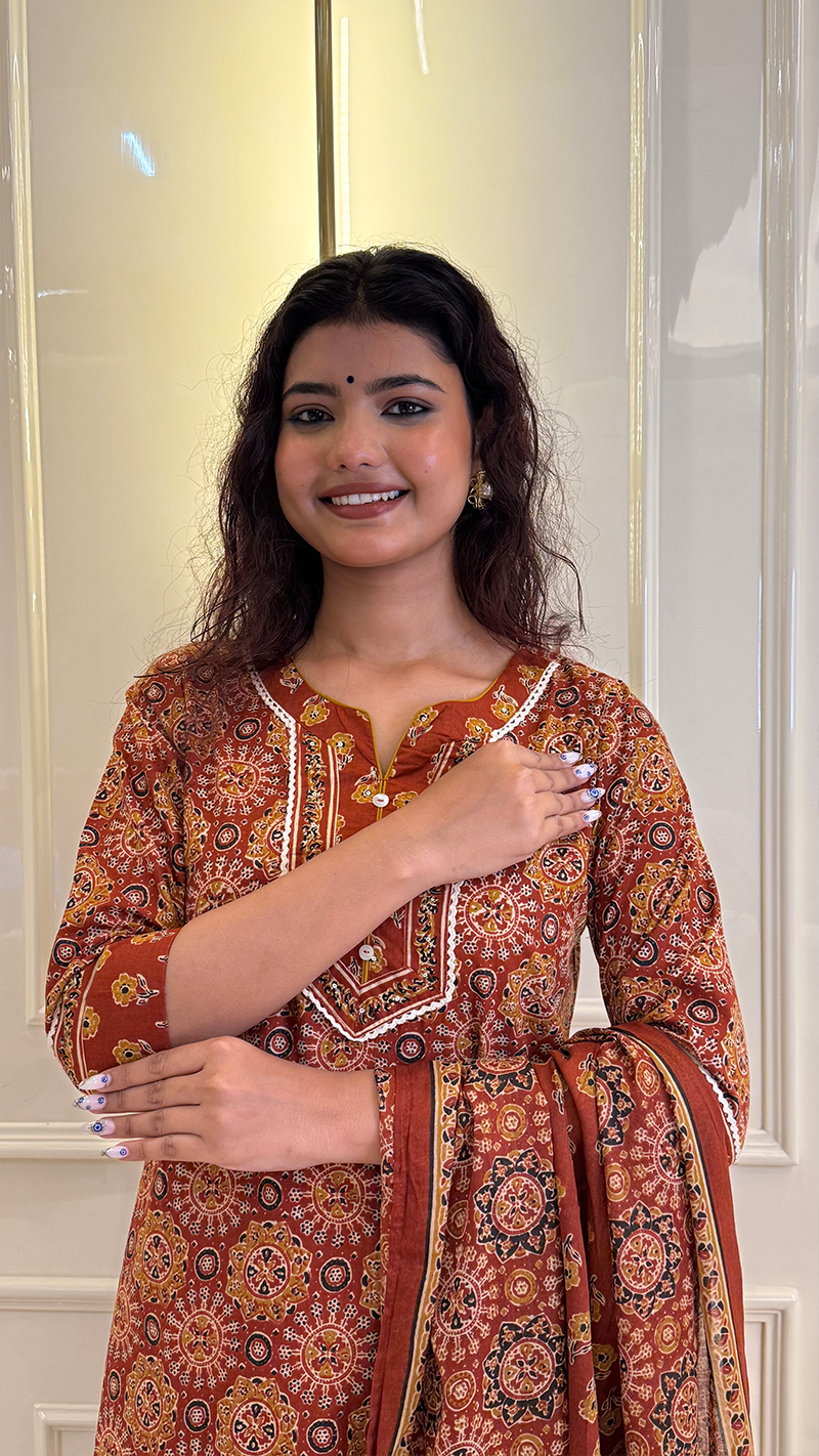Rust Stright Dupatta Set