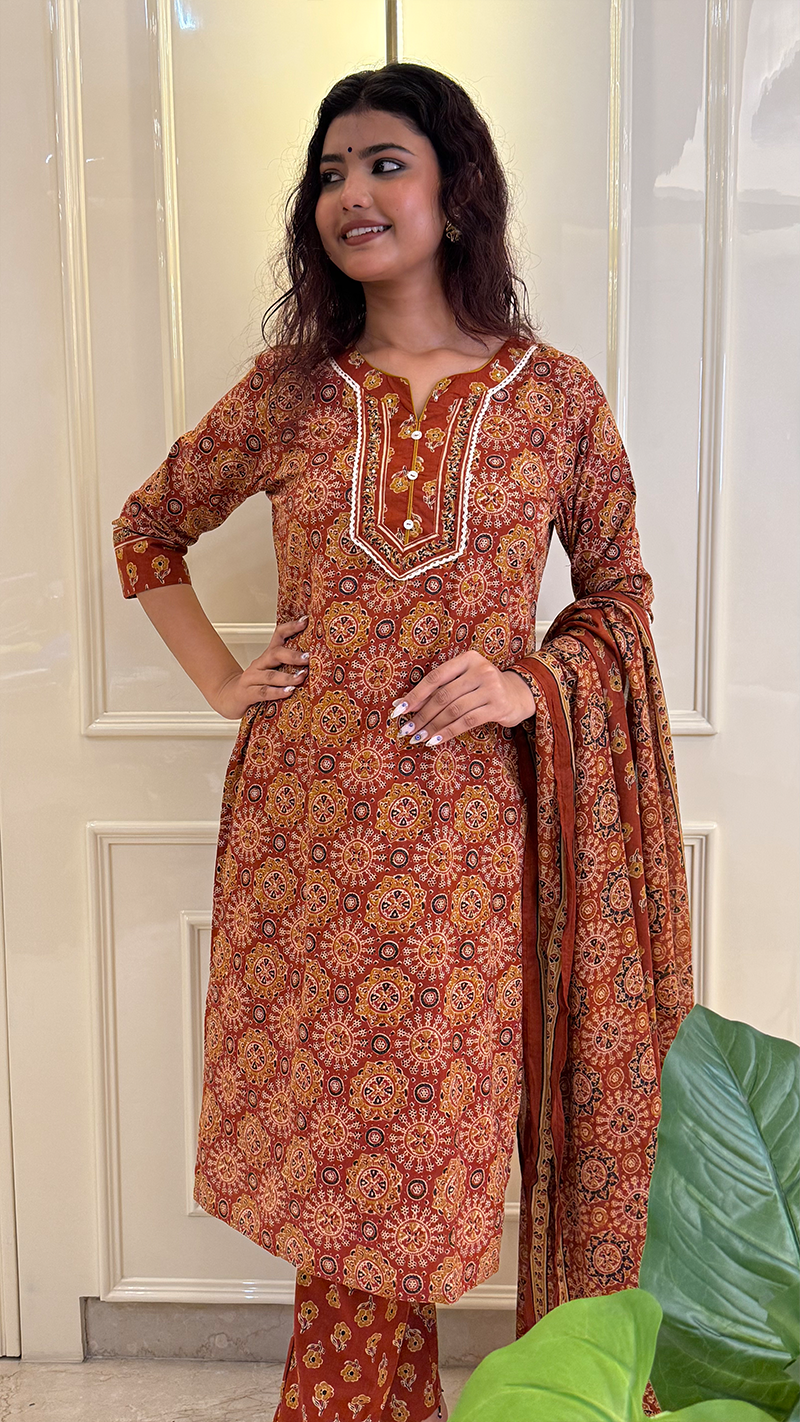 Rust Stright Dupatta Set