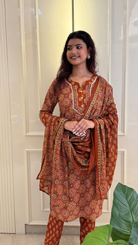 Rust Stright Dupatta Set