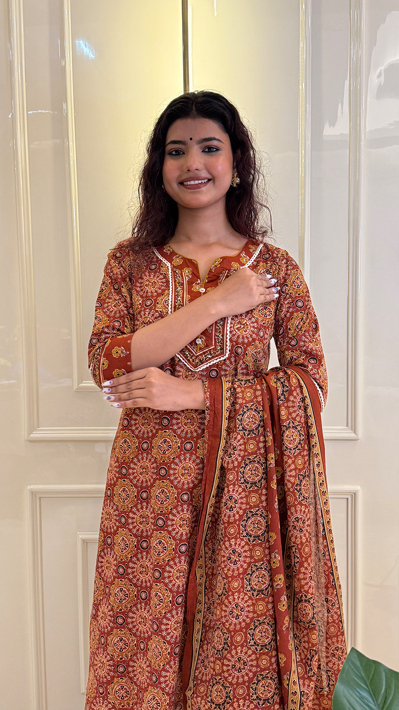 Rust Stright Dupatta Set