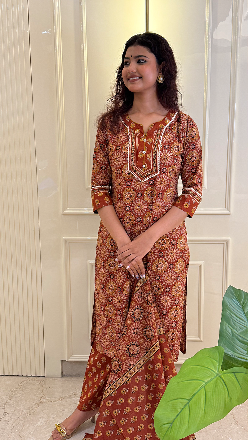 Rust Stright Dupatta Set