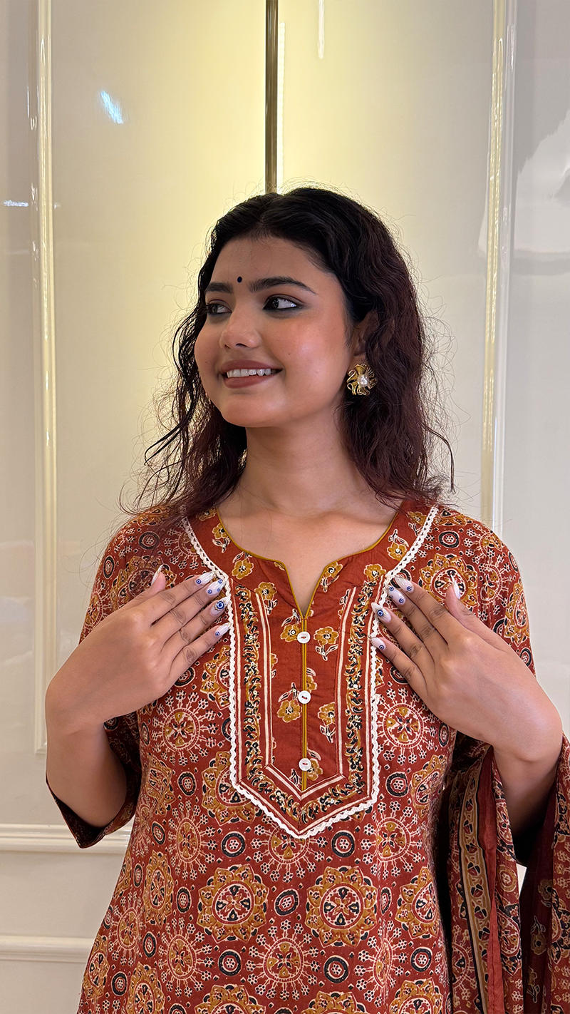 Rust Stright Dupatta Set