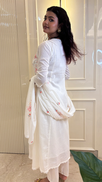 White Flower Smokey Dupatta Set