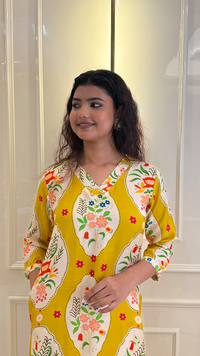 Yellow Muslin Flower Kurti
