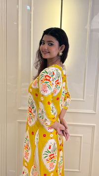 Yellow Muslin Flower Kurti