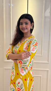 Yellow Muslin Flower Kurti