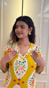 Yellow Muslin Flower Kurti