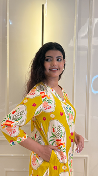 Yellow Muslin Flower Kurti